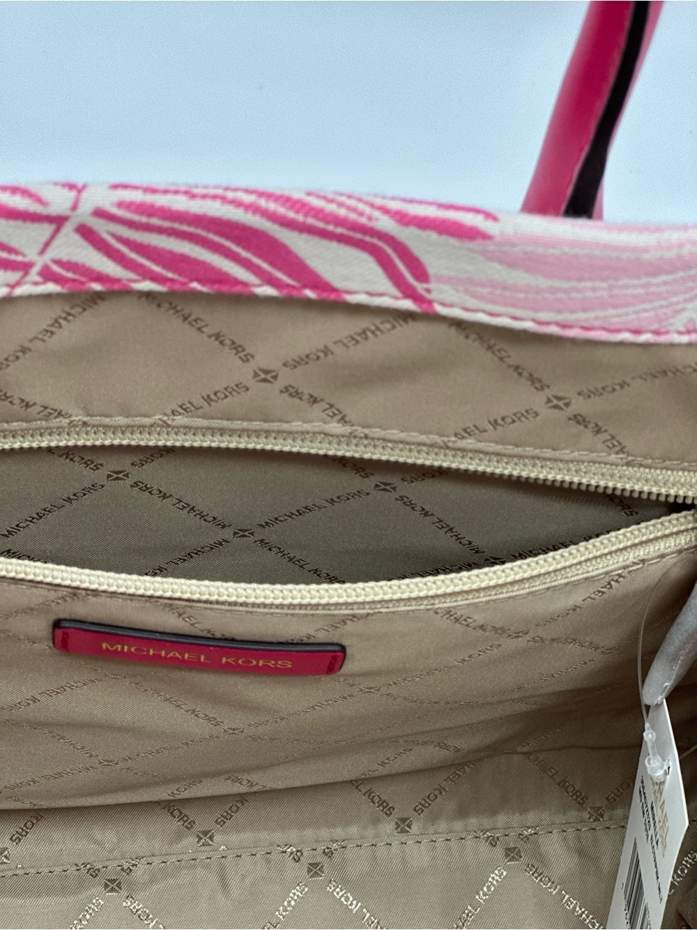 Michael Kors Hot Pink and Cream Leaf-Print Tote - Picture 8 of 10
